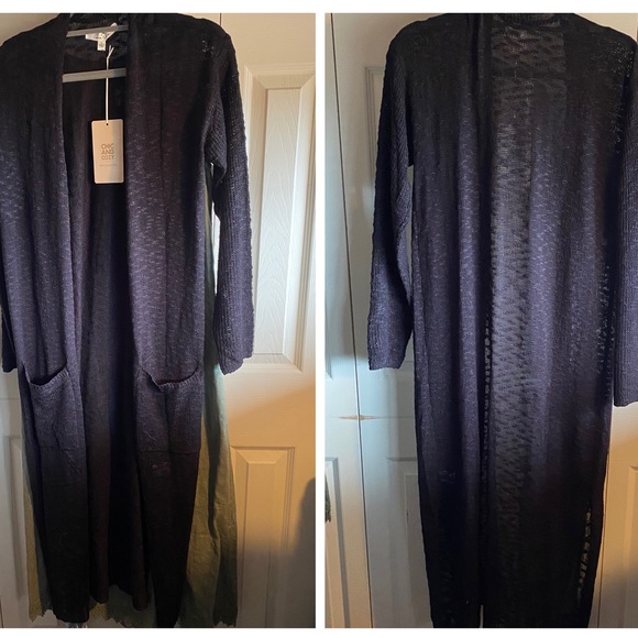 Love Tree NWT Black Knit Long Sleeve Midi Cardigan Sweater Large - Picture 7 of 10